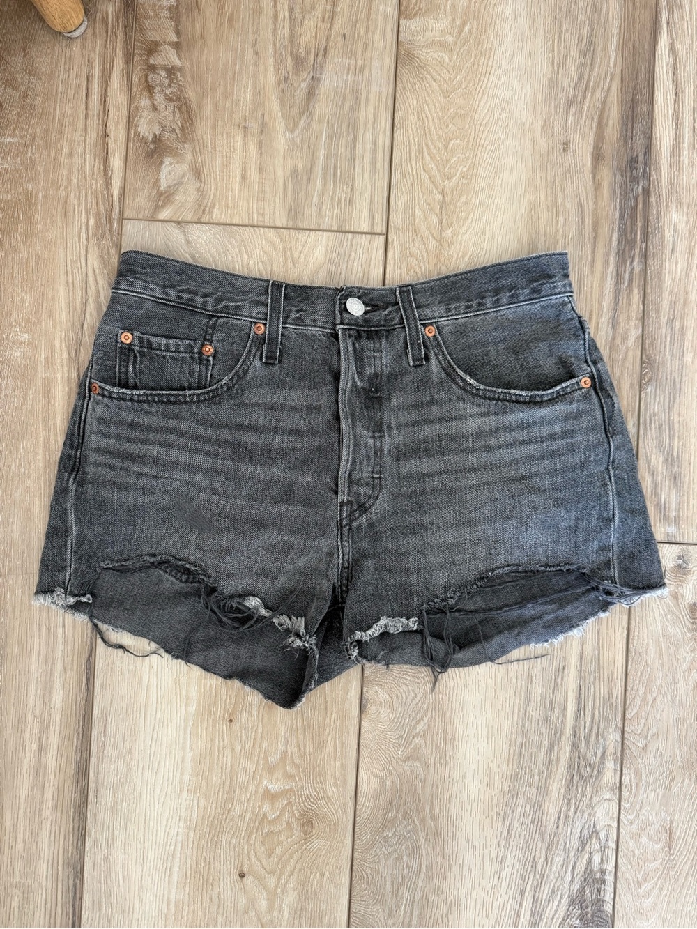 Levi's Black Distressed High-Rise Denim Cutoff Shorts